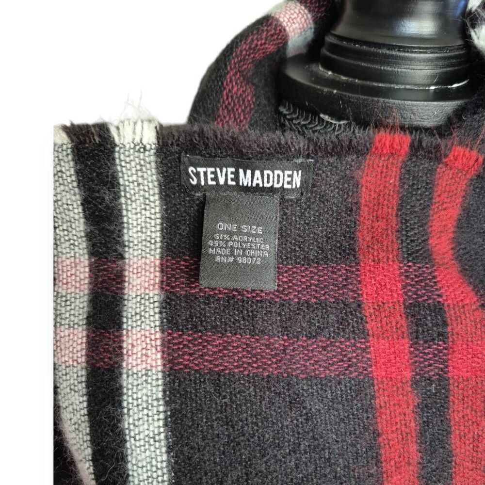 Steve Madden Unisex Red/Black Plaid Fringe Scarf - Picture 4 of 4